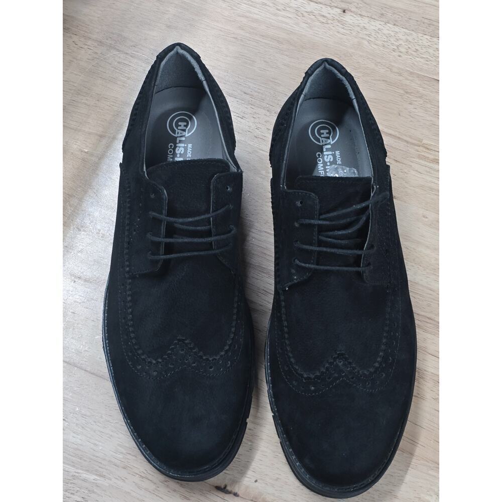 Halis-Men Comfort Men's Black Suede Oxford Wingtip Brogue Lace-Up Formal Shoes - Picture 2 of 8